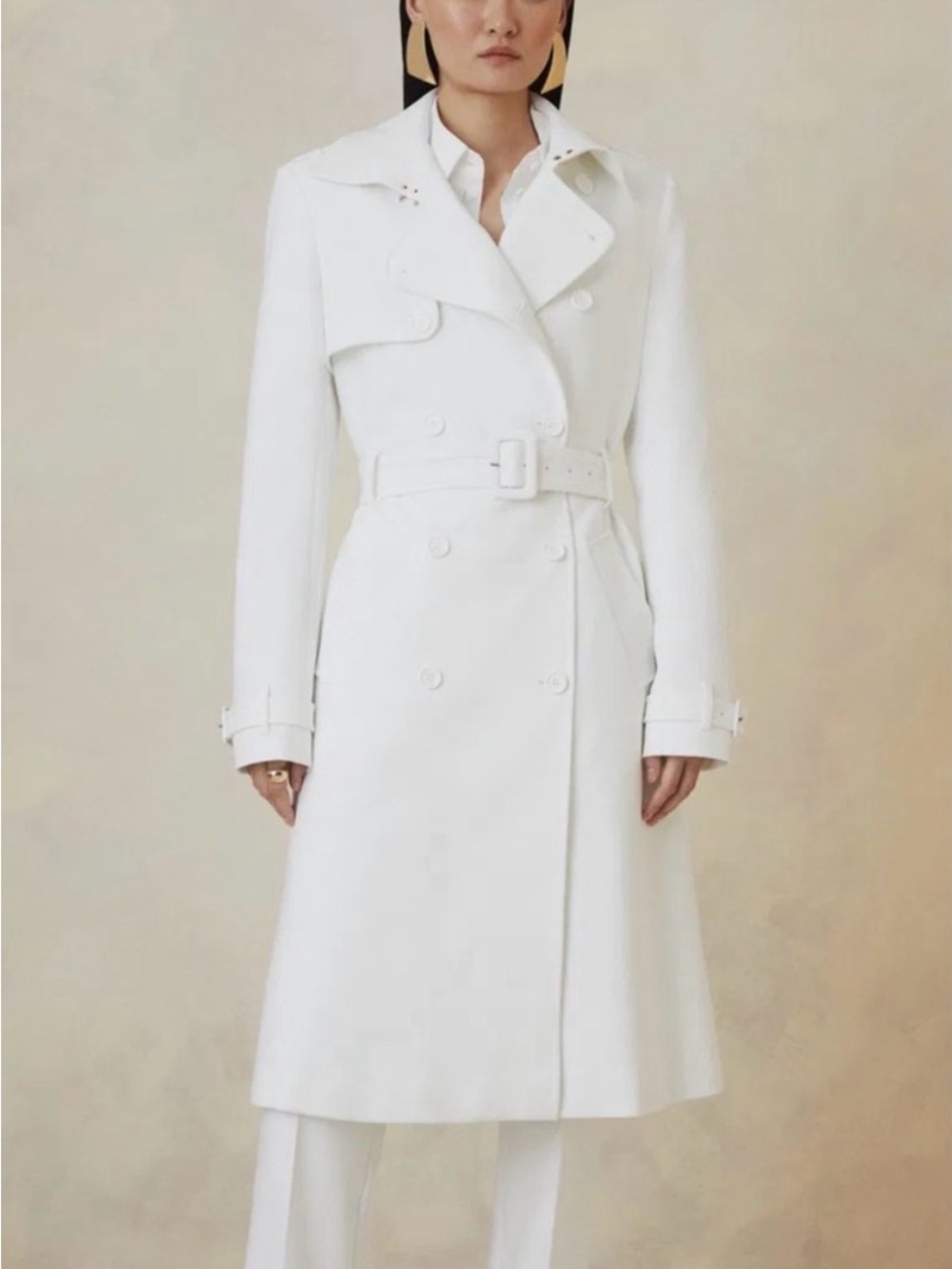 Karen Millen White Double-Breasted Belted Trench Coat